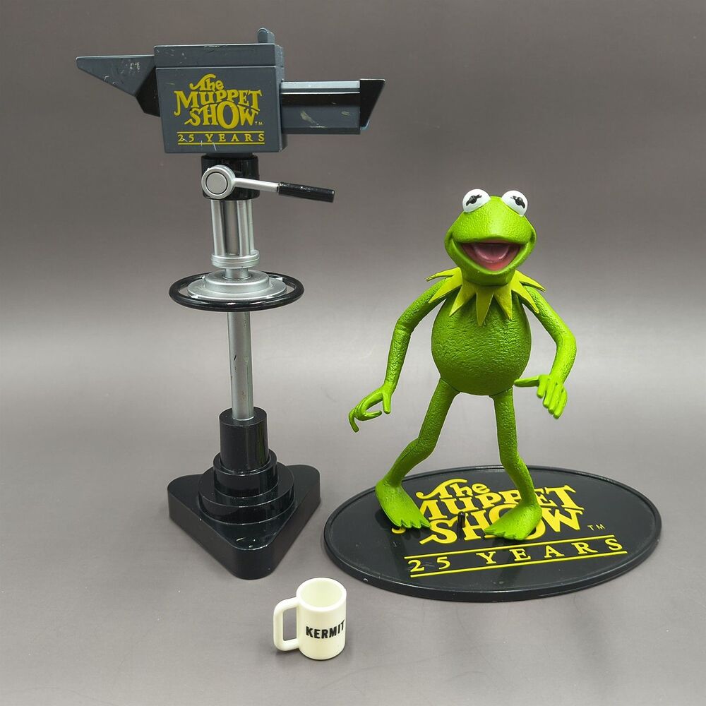 Palisades Muppets Kermit Action Figure w personalized coffee cup and tv camera